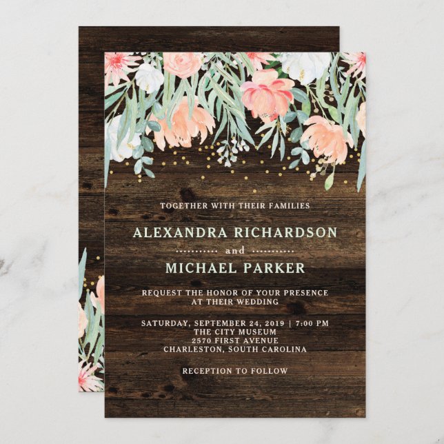 Rustic Floral Romance | Watercolor Wedding Invitation (Front/Back)
