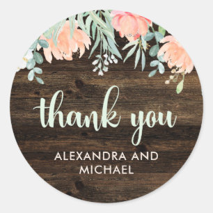Rustic Floral Romance Wedding   Thank You Classic Round Sticker