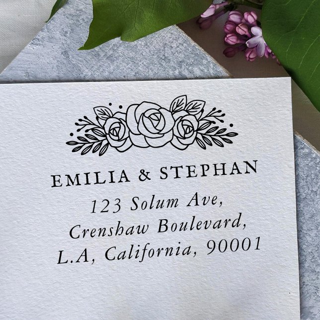 Rustic Floral Roses Style Return Address Rubber Stamp (Creator Uploaded)
