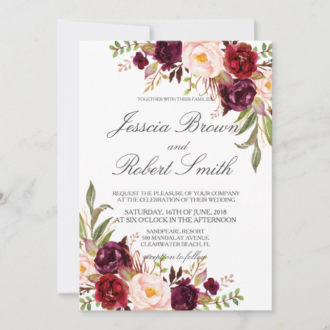 Rustic Floral, Rustic Wedding Invitation (Front)
