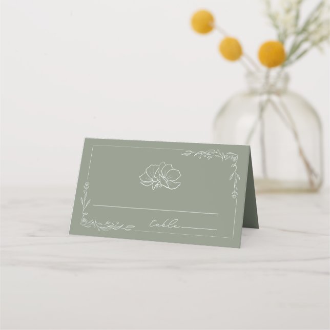 Rustic Floral Sage Green Wedding Place Card (Front)