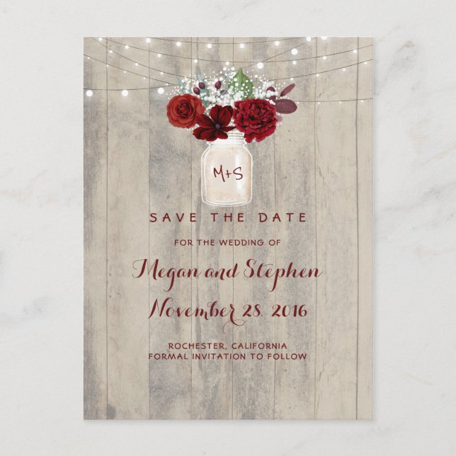 Rustic Floral Save the Date Announcement Postcard (Front)