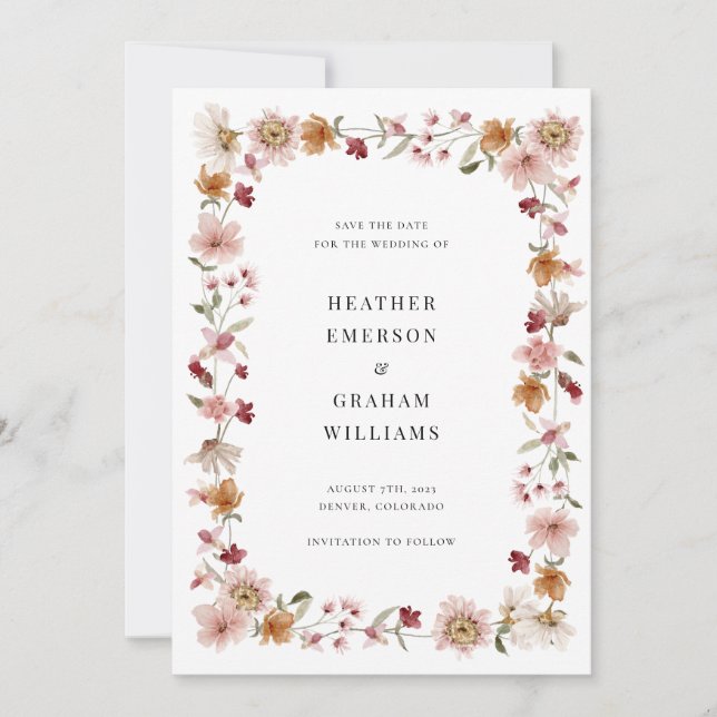 Rustic Floral Save The Date Invitation (Front)
