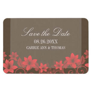 Rustic Floral Save the Date Magnet, Red Magnet