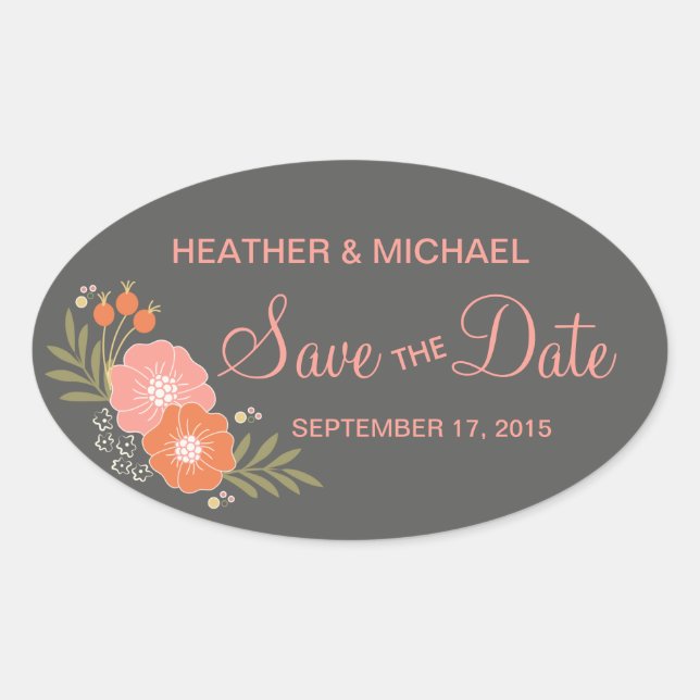 Rustic Floral Save the Date Oval Sticker (Front)