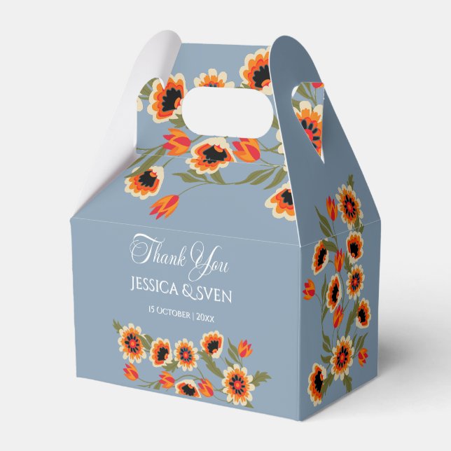 Rustic Floral Scandinavian Folk-Inspired Wedding Favour Box (Front Side)