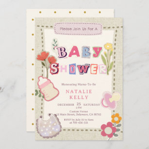 Rustic Floral Scrapbook Collage Baby Shower Invitation