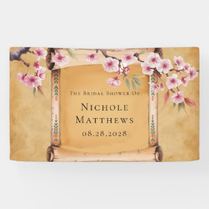 Rustic Floral Scroll Cherry Blossom Bridal Shower Banner