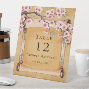 Rustic Floral Scroll Cherry Blossom Bridal Shower Pedestal Sign
