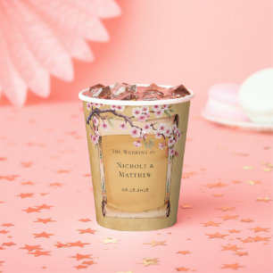 Rustic Floral Scroll Cherry Blossom Wedding Paper Cups