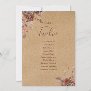 Rustic Floral Seating Plan Table Number