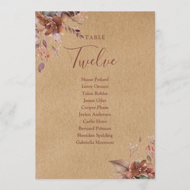 Rustic Floral Seating Plan Table Number (Front)