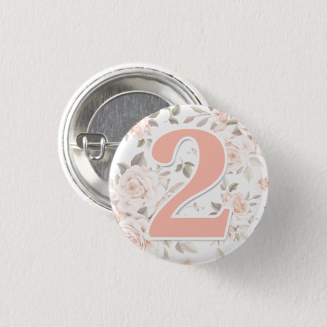 Rustic Floral Shabby Chic Roses 2nd Birthday Party 3 Cm Round Badge (Front & Back)