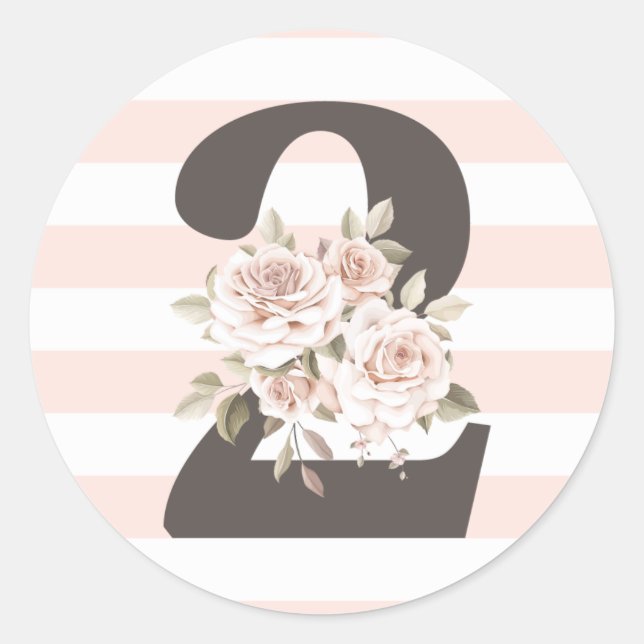 Rustic Floral Shabby Chic Roses 2nd Birthday Party Classic Round Sticker (Front)