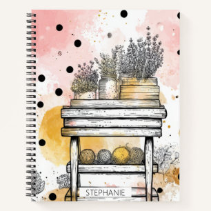Rustic Floral Shelf with Soft Cottage Aesthetic Notebook