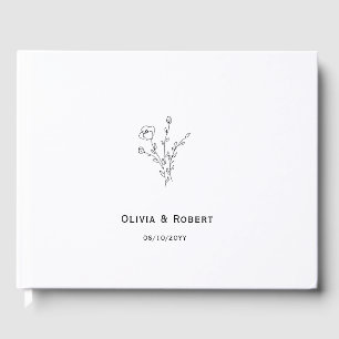 Rustic Floral Simple Black and White Wedding Guest Book