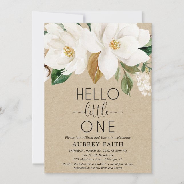 Rustic floral sip and see, fall kraft meet baby invitation (Front)