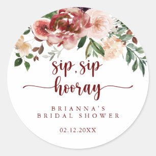 Rustic Floral Sip Sip Hooray Bridal Shower   Classic Round Sticker