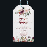 Rustic Floral Sip Sip Hooray Bridal Shower   Gift Tags<br><div class="desc">These rustic floral sip sip hooray bridal shower gift tags are perfect for a summer wedding shower. The design features burgundy,  pink and blush watercolor flowers with green leaves in a brownish stained background.</div>