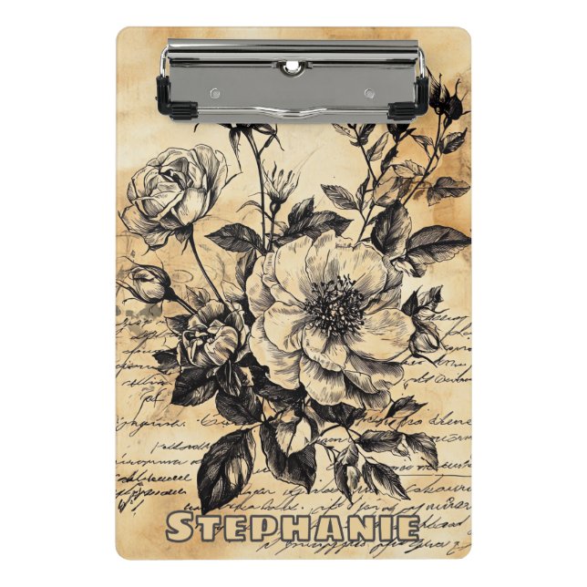 Rustic Floral Sketch with Calligraphy - Aged (10) Mini Clipboard (Front)
