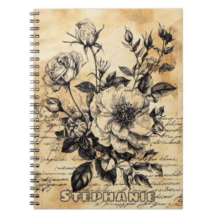 Rustic Floral Sketch with Calligraphy - Aged (10) Notebook