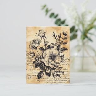 Rustic Floral Sketch with Calligraphy - Aged (10) Postcard