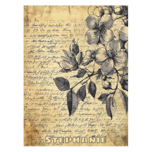 Rustic Floral Sketch with Calligraphy - Aged (1) Tablecloth