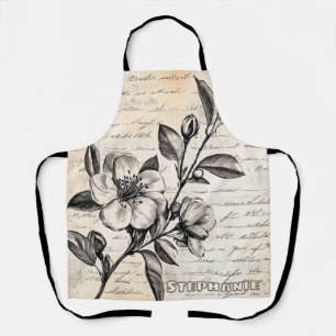 Rustic Floral Sketch with Calligraphy - Aged (2) Apron