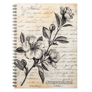 Rustic Floral Sketch with Calligraphy - Aged (2) Notebook