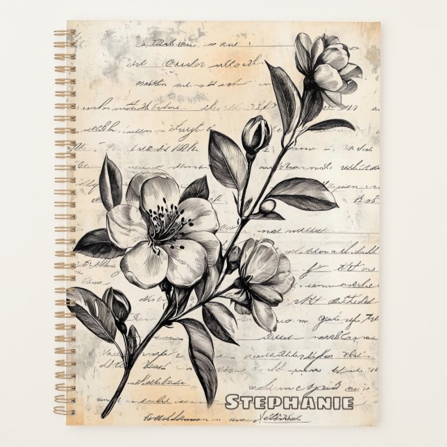 Rustic Floral Sketch with Calligraphy - Aged (2) Planner (Front)