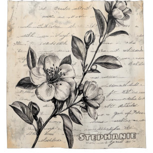 Rustic Floral Sketch with Calligraphy - Aged (2) Shower Curtain