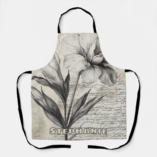 Rustic Floral Sketch with Calligraphy - Aged (3) Apron (Front)