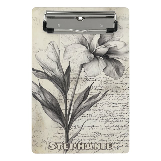 Rustic Floral Sketch with Calligraphy - Aged (3) Mini Clipboard (Front)