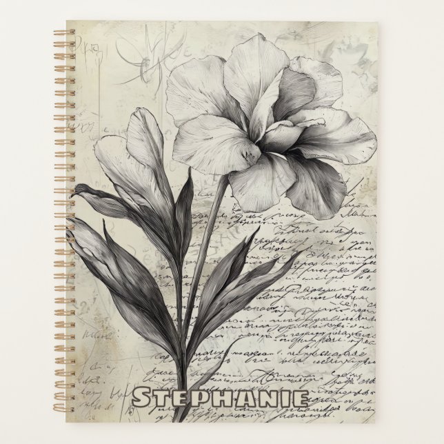 Rustic Floral Sketch with Calligraphy - Aged (3) Planner (Front)