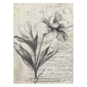 Rustic Floral Sketch with Calligraphy - Aged (3) Tablecloth