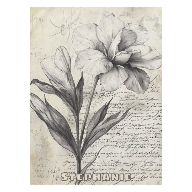 Rustic Floral Sketch with Calligraphy - Aged (3) Tablecloth (Front)