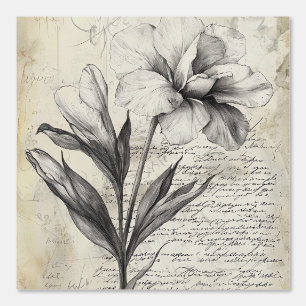 Rustic Floral Sketch with Calligraphy - Aged (3) Wallpaper