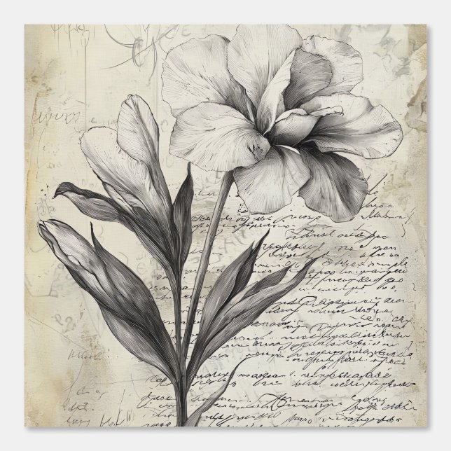 Rustic Floral Sketch with Calligraphy - Aged (3) Wallpaper (Front)