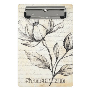 Rustic Floral Sketch with Calligraphy - Aged (4) Mini Clipboard