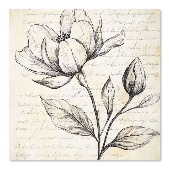 Rustic Floral Sketch with Calligraphy - Aged (4) Wallpaper (Front)