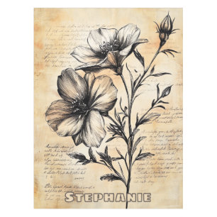 Rustic Floral Sketch with Calligraphy - Aged (6) Tablecloth