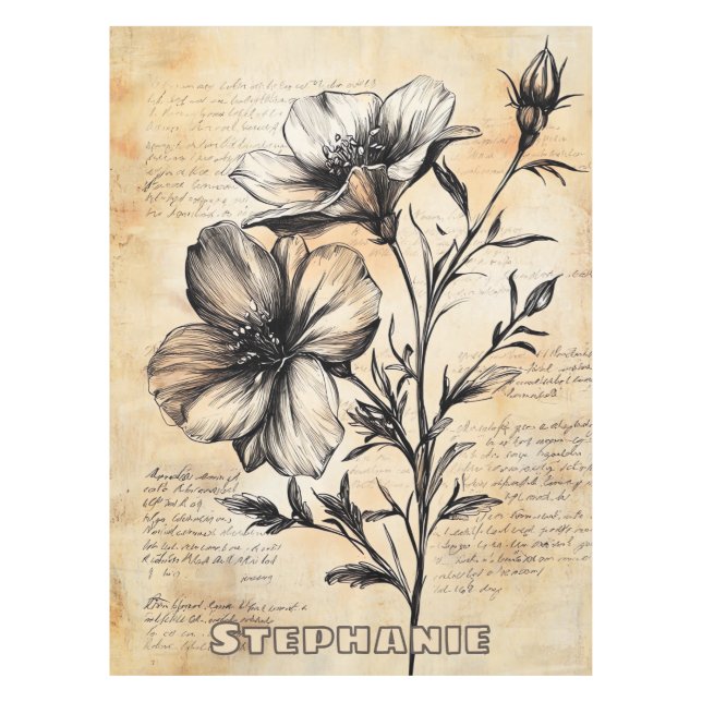 Rustic Floral Sketch with Calligraphy - Aged (6) Tablecloth (Front)
