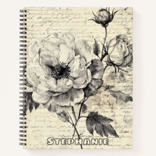 Rustic Floral Sketch with Calligraphy - Aged (7) Notebook