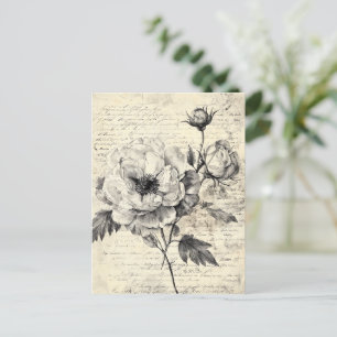 Rustic Floral Sketch with Calligraphy - Aged (7) Postcard