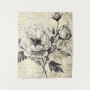 Rustic Floral Sketch with Calligraphy - Aged (7) Tapestry