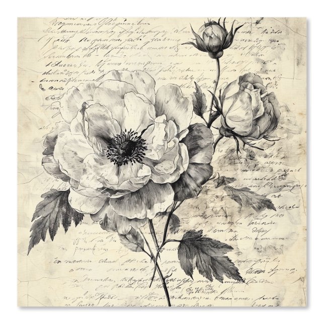 Rustic Floral Sketch with Calligraphy - Aged (7) Wallpaper (Front)