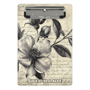 Rustic Floral Sketch with Calligraphy - Aged (8) Mini Clipboard