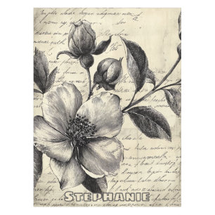Rustic Floral Sketch with Calligraphy - Aged (8) Tablecloth
