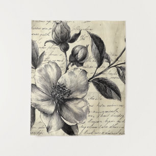 Rustic Floral Sketch with Calligraphy - Aged (8) Tapestry