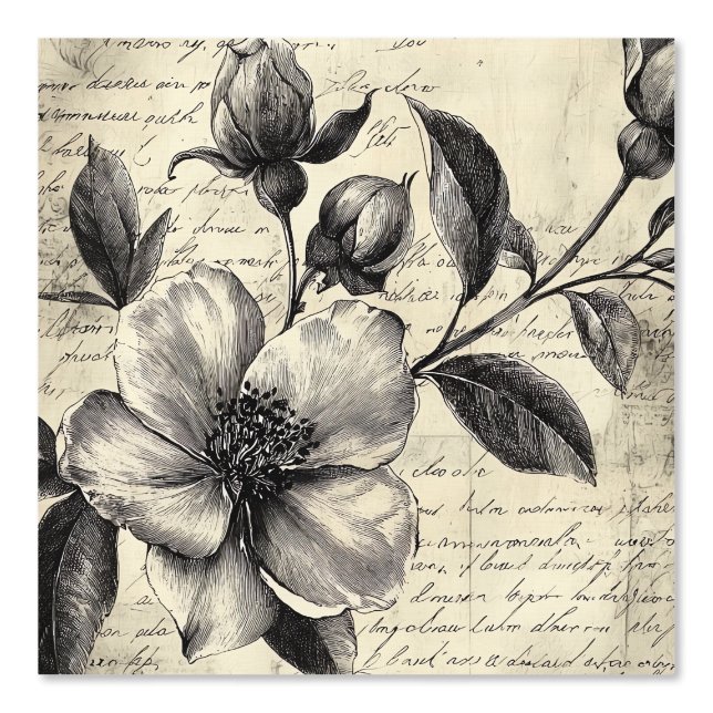 Rustic Floral Sketch with Calligraphy - Aged (8) Wallpaper (Front)